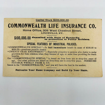 1880s Trade Card Commonwealth Life Insurance Louisville KY Cow & Frog AH9-M8