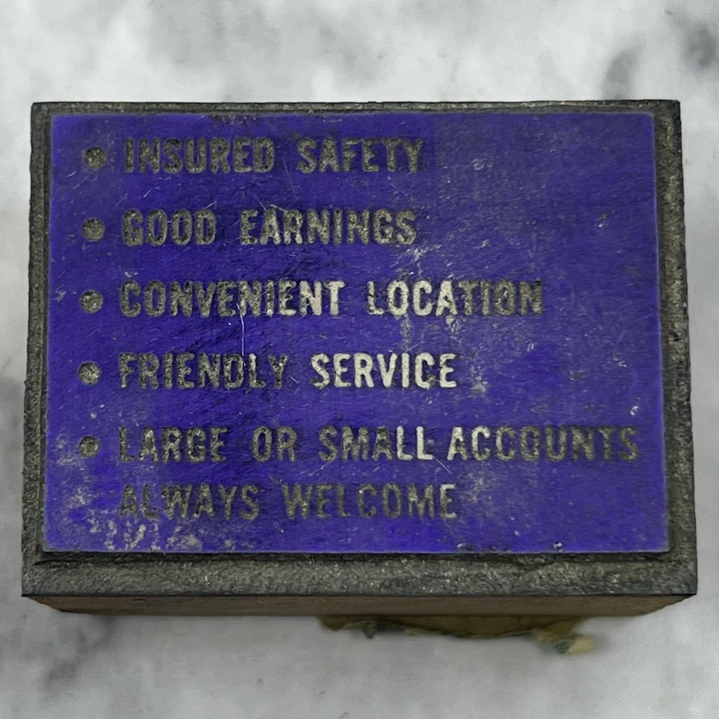 Vintage Printing Letterpress Printers Block Plate Bank Perks List SB3