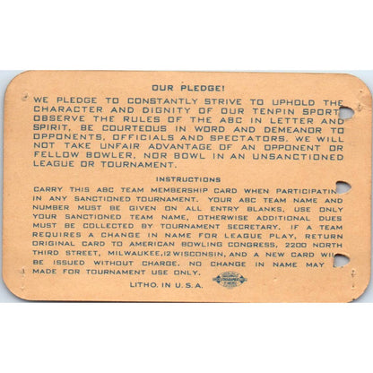 1949 American Bowling Congress Milwaukee Membership Card Eagles 800 SE5-20