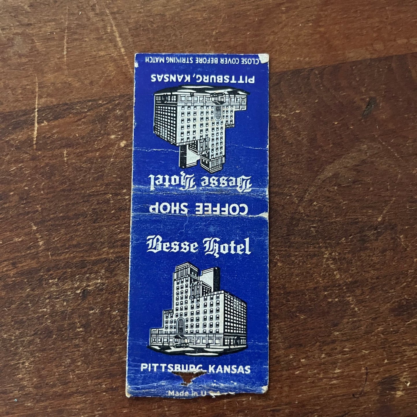 Besse Hotel Pittsburg Kansas Advertising Matchbook Cover SB3-M6
