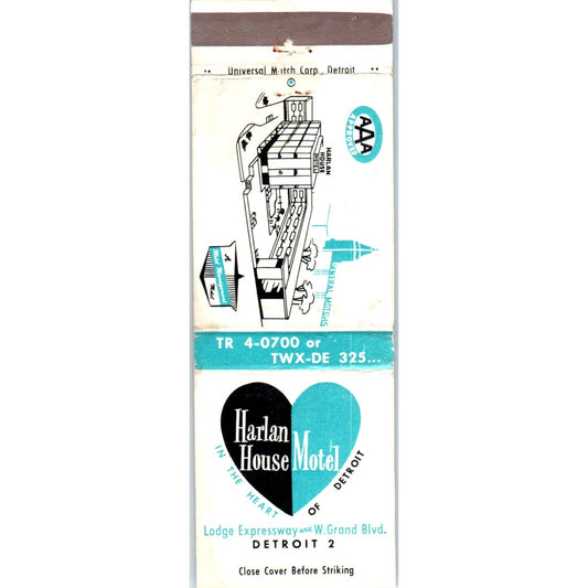 Harlan House Motel Detroit MI Advertising Matchbook Cover MM9-8