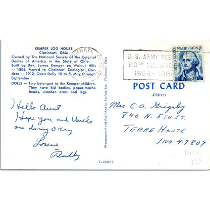 Kemper Log House Doll Collection Cincinnati OH Original Postcard PB10
