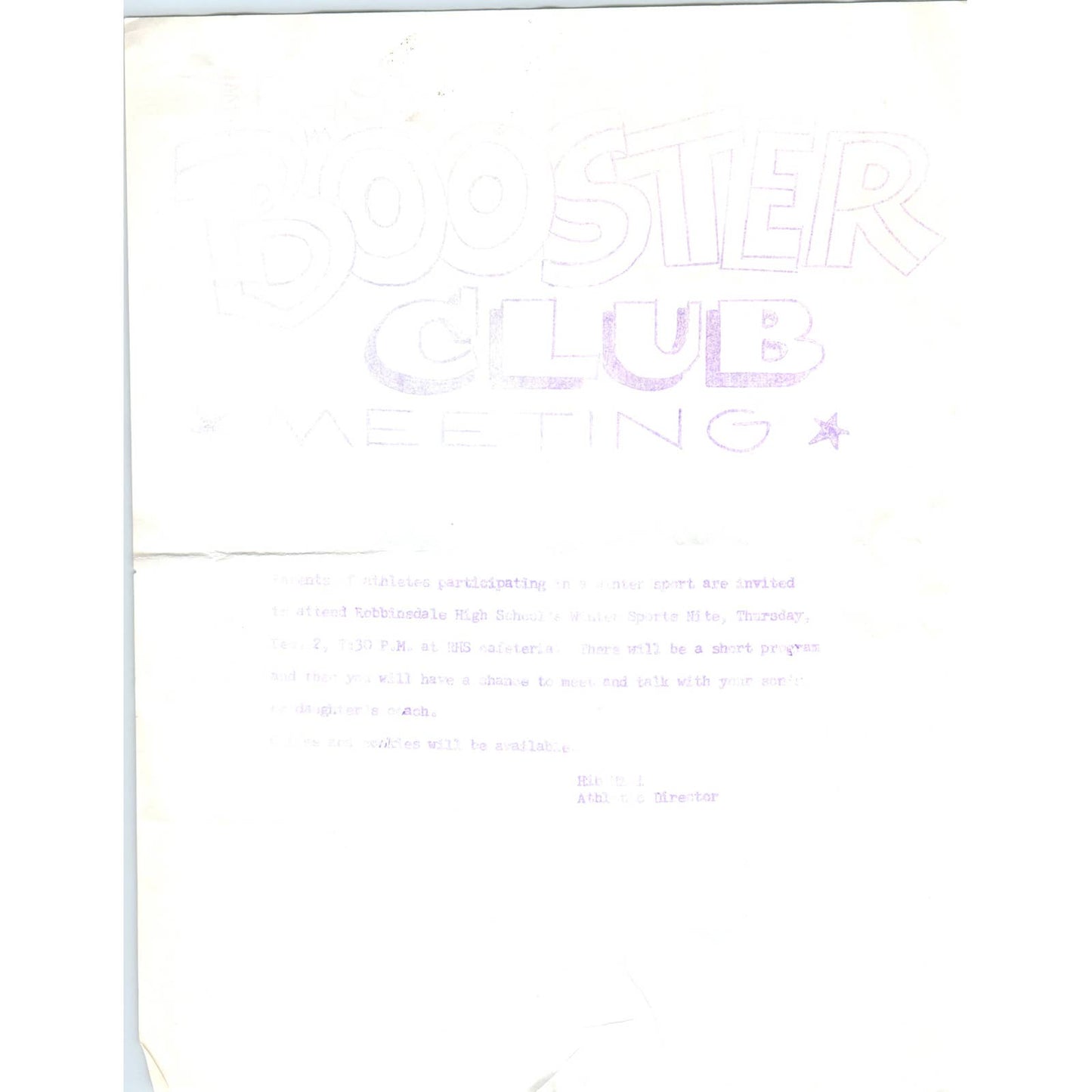 1976-77 Robbinsdale High School Wrestling Booster Club Leaflet Hib Hill AD4
