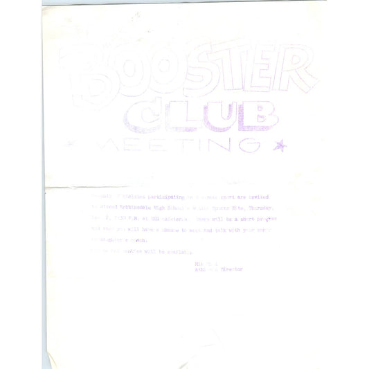 1976-77 Robbinsdale High School Wrestling Booster Club Leaflet Hib Hill AD4