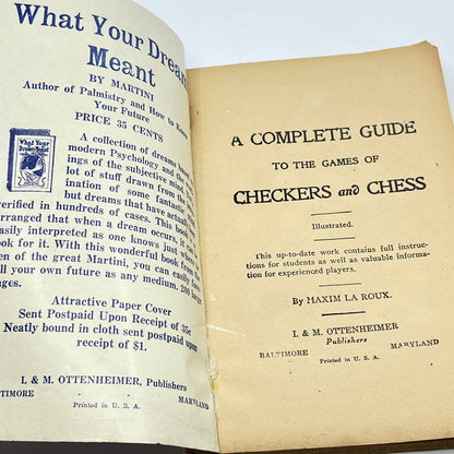 1916 A Complete Guide to the Games of Checkers and Chess LA ROUX, Maxim TF9