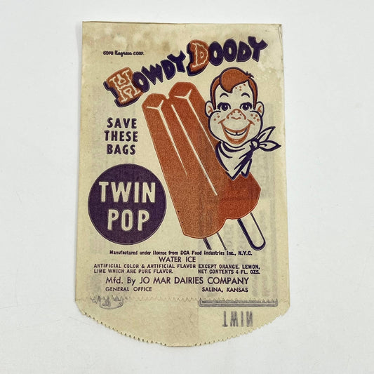 1950's Howdy Doody Twin Pop Popsicle Wrapper Jo Mar Dairies AB3