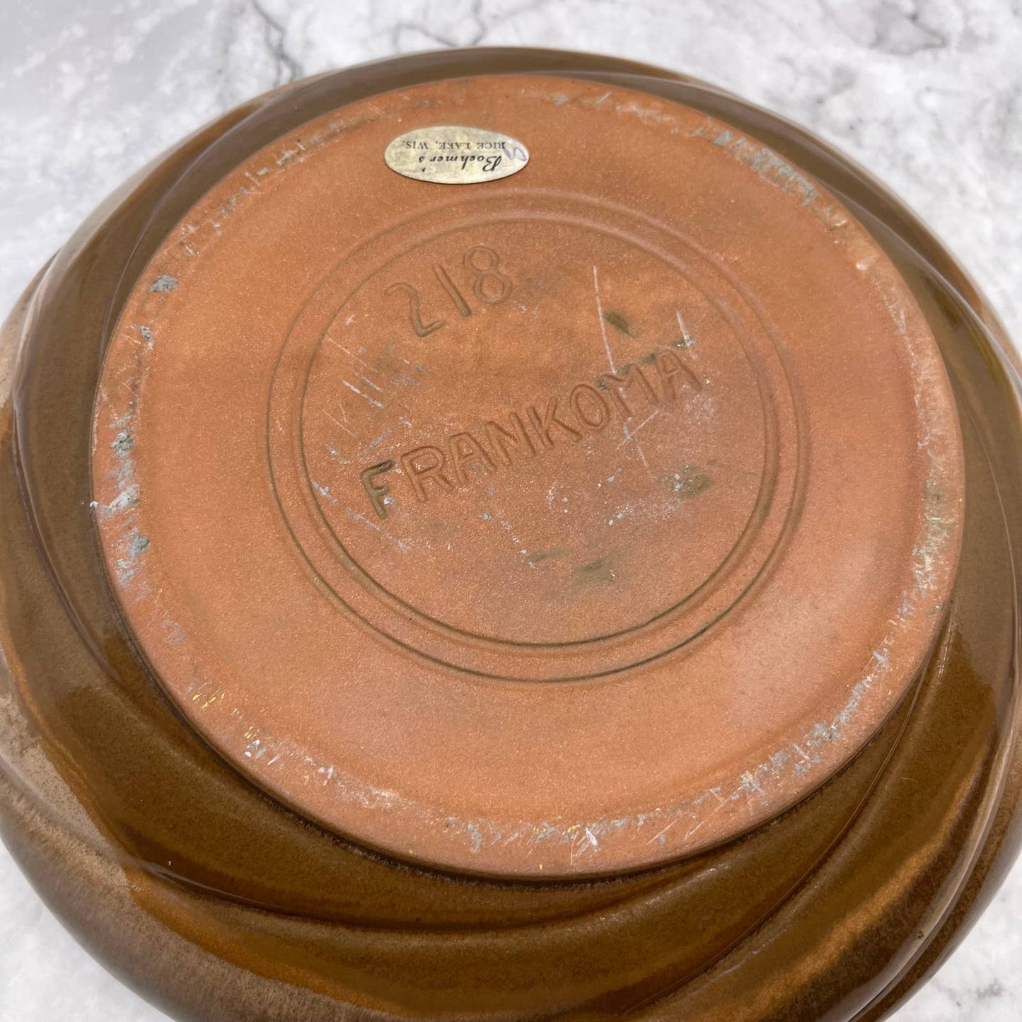 Vintage Frankcoma Pottery Hand Made 218 Large Brown Swirl Bowl 10.5” TE2