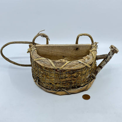 Rustic Primitive Wooden Watering Can Flower Pot Planter Country Decor 12x3.5 TF5