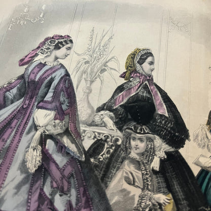 1861 Fashions For March Tinted Engraving Print Godey's Lady's Book D4-3