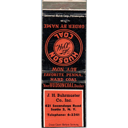 Hudson Coal J.H. Buhrmaster Scotia NY Advertising Matchbook Cover MM9-8