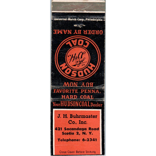 Hudson Coal J.H. Buhrmaster Scotia NY Advertising Matchbook Cover MM9-8