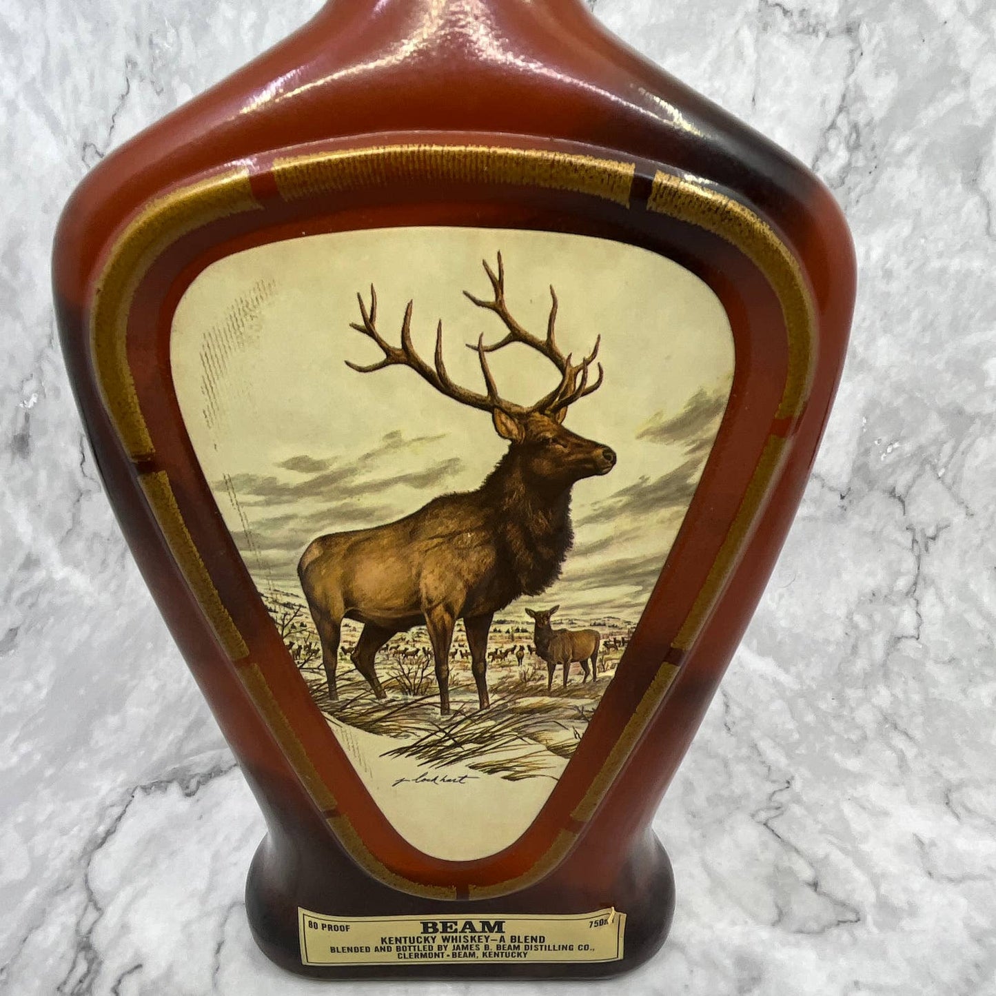 Vintage Jim Beam Kentucky Whiskey Empty Decanter Elk Artwork James Lockhart TI7