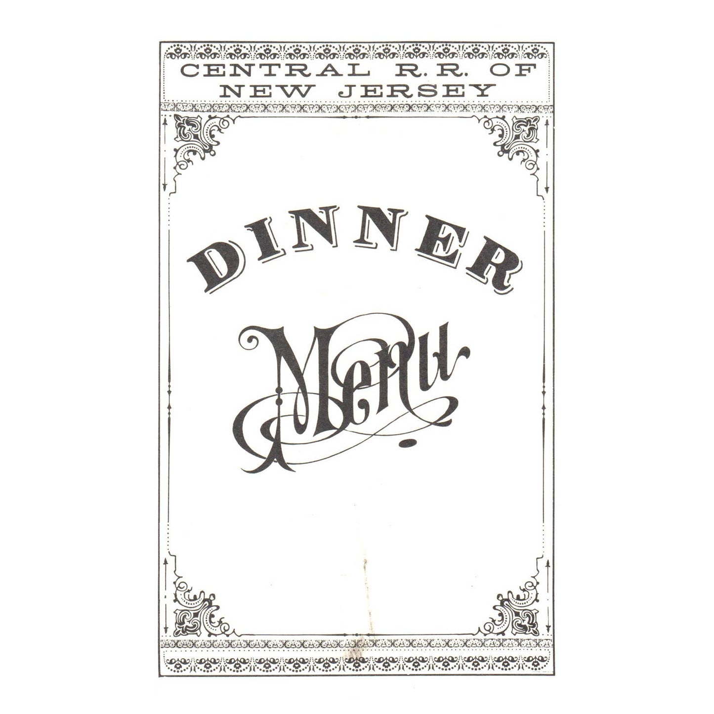 1875 Central New Jersey RR Dining Car Dinner Menu Reproduction SE4