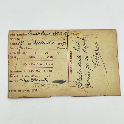 1955 QSL Radio Card OA2A Chilete PERU Lamar Rambo SC6