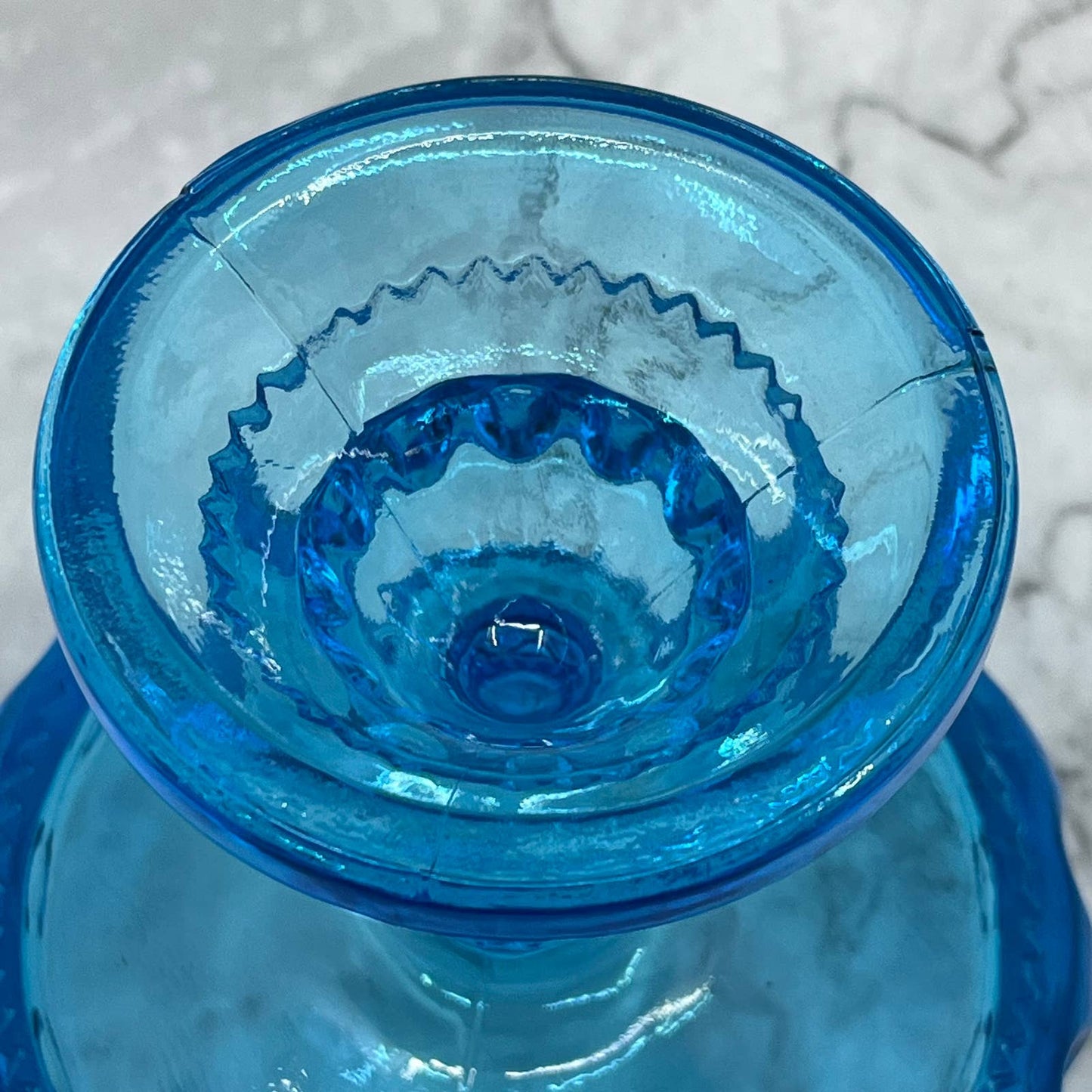 Vtg Indiana Glass King's Crown Imperial Blue Candy Dish Compote Thumbprint TA9