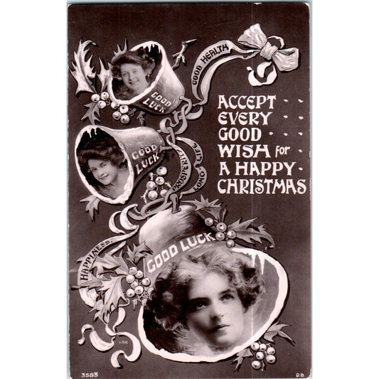 Christmas Ladies' Heads in Bells c1920 Original Postcard P2-3