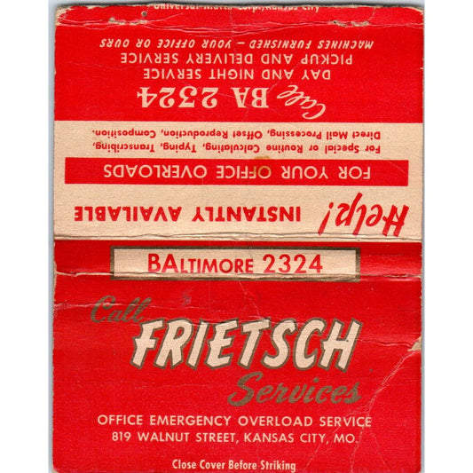Frietsch Office Emergency Service Kansas City Wide Advertising Matchbook SA6-M7
