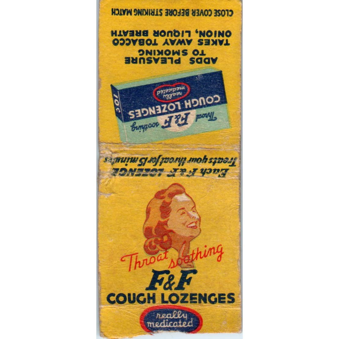 Vintage Matchbook Cover Throat Soothing F&F Cough Lozenges SE5-1