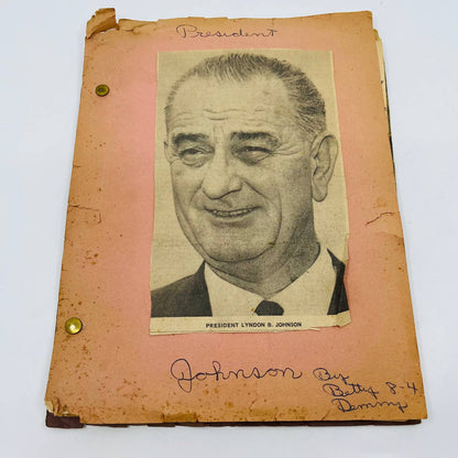 RARE 1960s School Report on Lyndon Johnson A+ Scrapbook Many Pages of Clips BA2