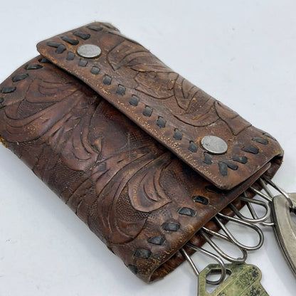 Vtg Hand Tooled Western Leather Key Holder Pouch TF5