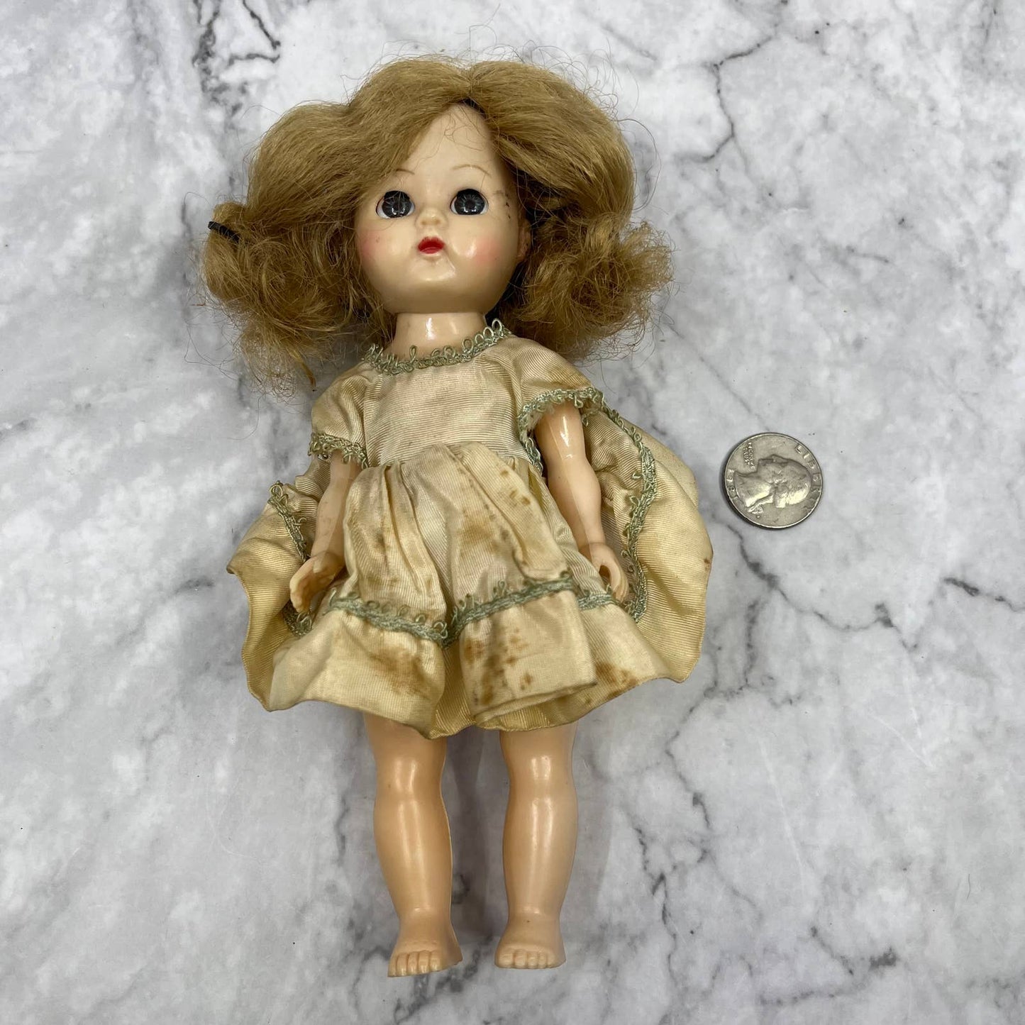 1950's 8" Blonde Hair Blue Eyes Blinking Plastic Doll TB4