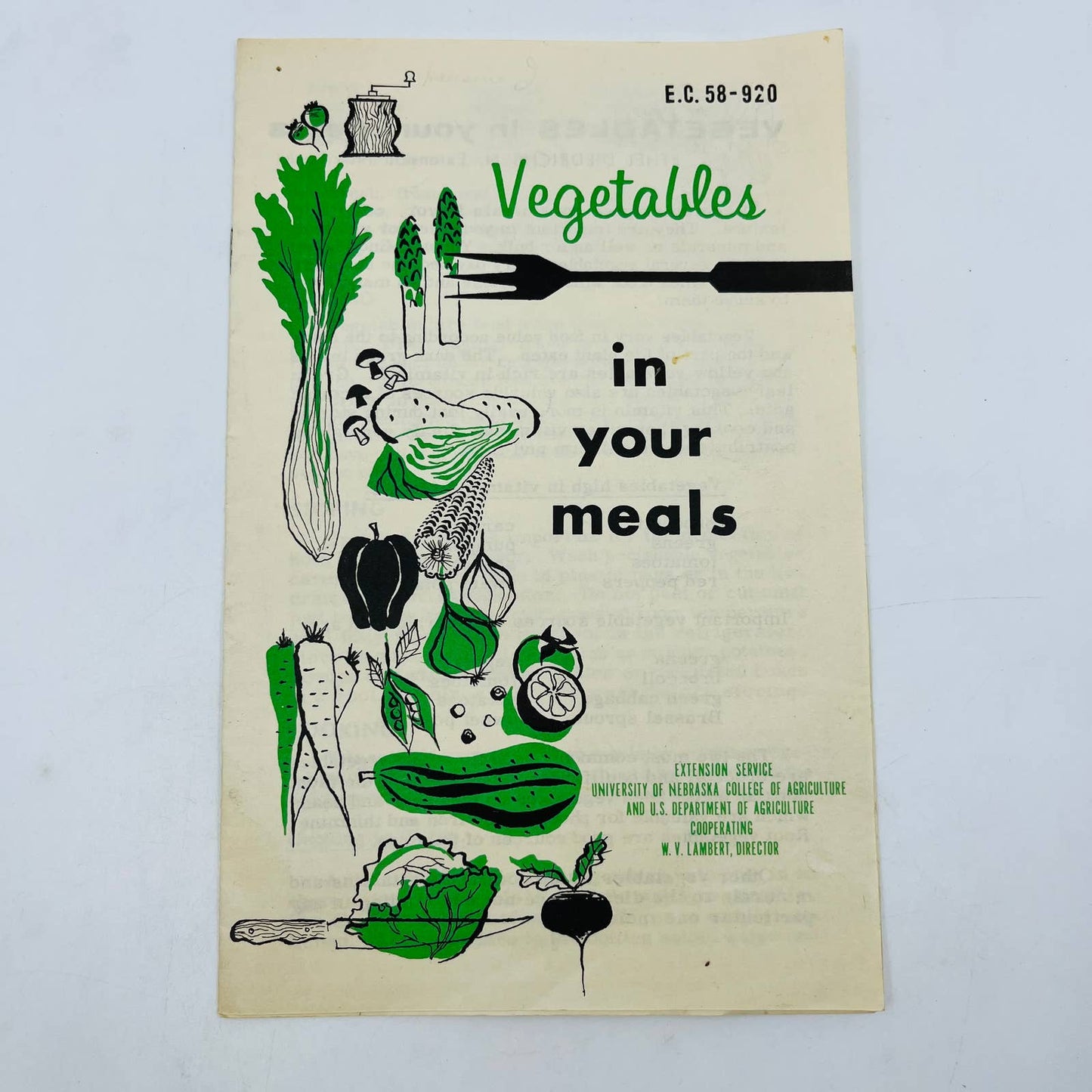 1930s VEGETABLES IN YOUR MEALS Cooking Booklet University of Nebraska C11