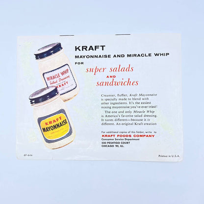 1944 Kraft Mayonnaise Miracle Whip Recipe Cook Booklet Salad Sandwich AC1