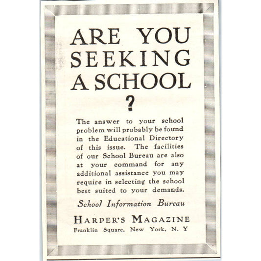 c1920 Harper's Magazine Ad - Harper's School Information Bureau EA3