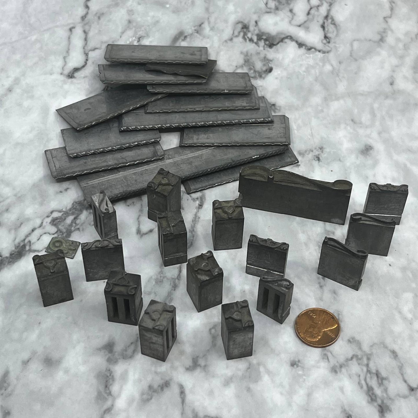 Huge Lot Vintage Letterpress Printers Block Plates Borders & Flourishes SE847