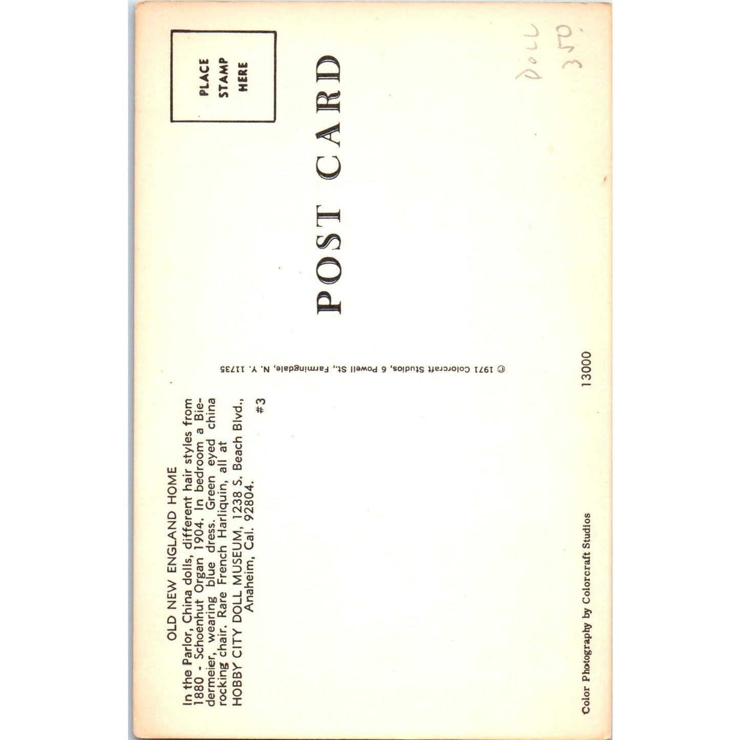 Old New England Home China Dolls Hobby City Doll Museum Anaheim Postcard PB9