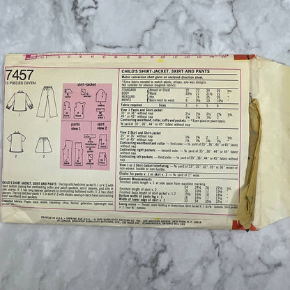 1970s Sewing Pattern Simplicity Size 5 Childs Skirt Jacket Shirt Pants 7457 TI7