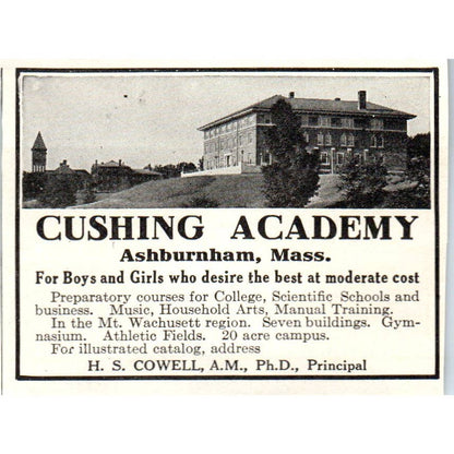 c1920 Harper's Magazine Ad - Cushing Academy Ashburnham MA H.S. Cowell EA3