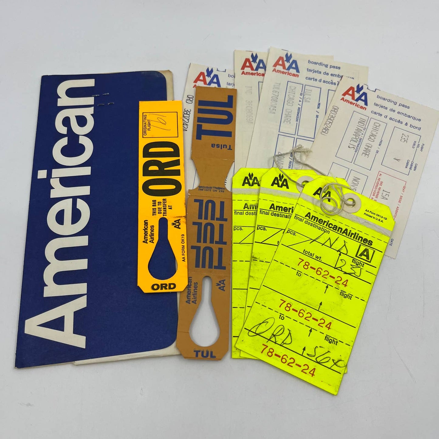 1970s American Airlines Boarding Passes Envelope/Passenger Stubs Bag Tags AC8-2