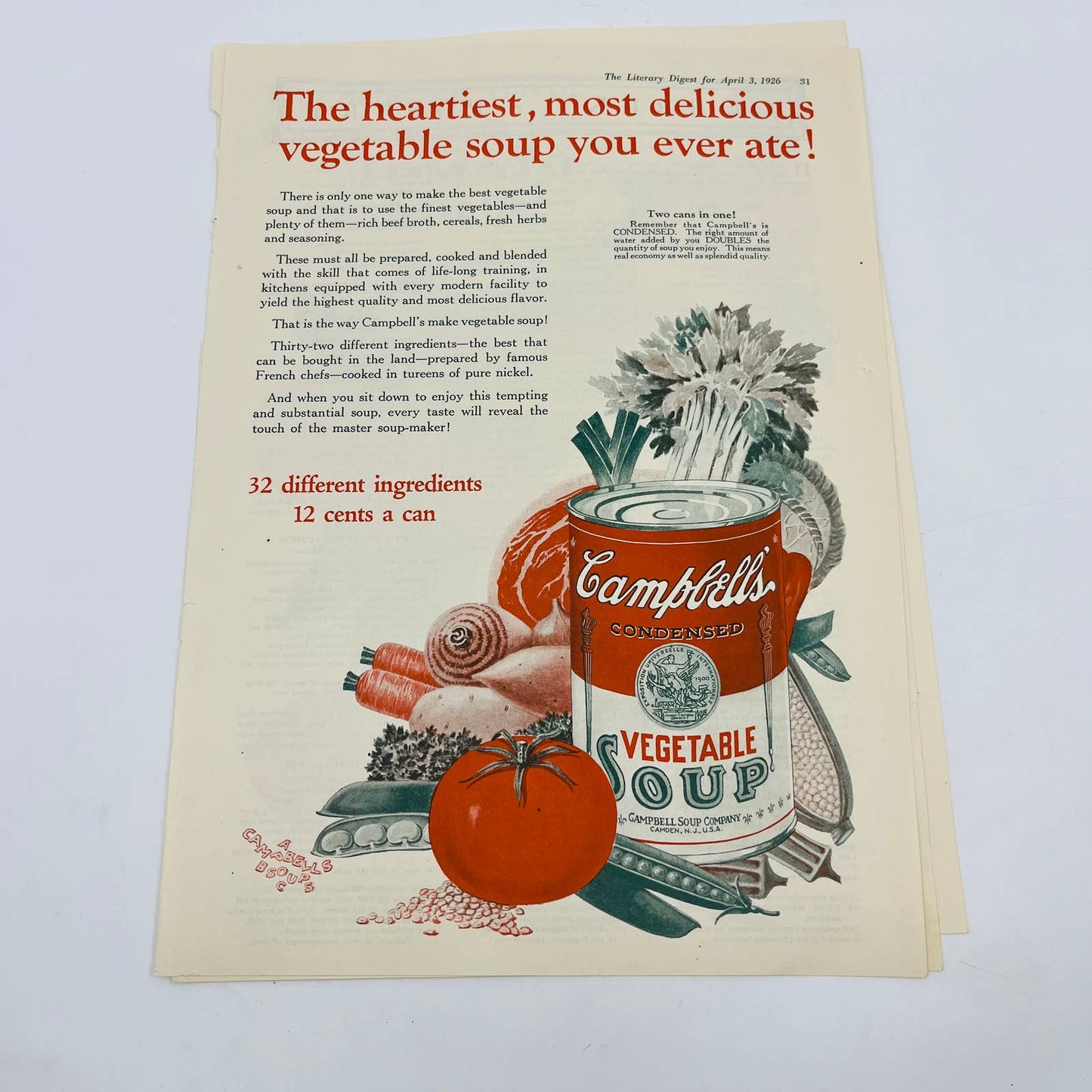 1925 Lot of 5 Campbells Soup Advertisements 8x12” C13-1