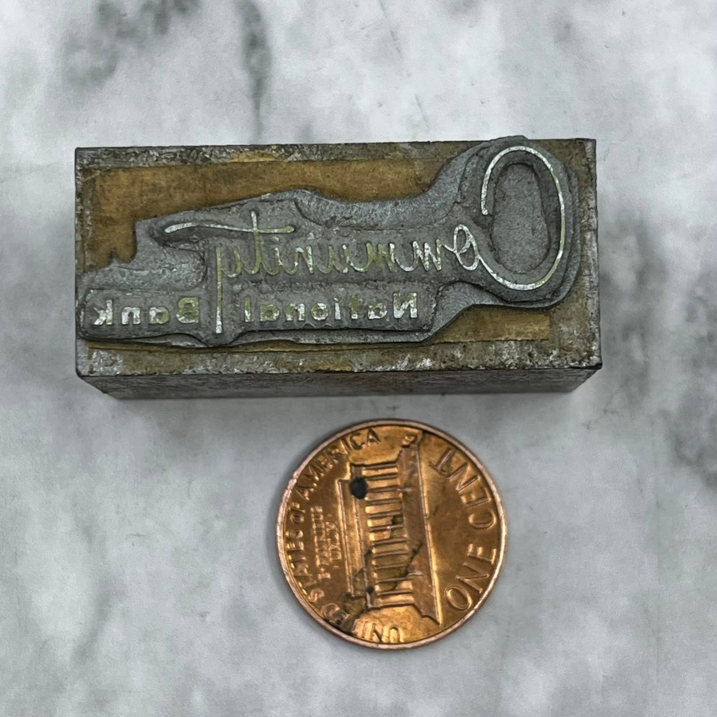 Vintage Printing Letterpress Printers Block Plate Community National Bank TJ517