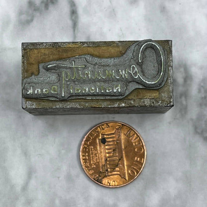 Vintage Printing Letterpress Printers Block Plate Community National Bank TJ517