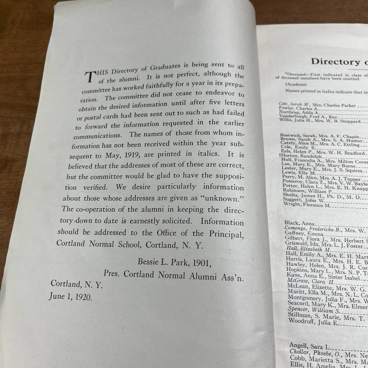 1920 Directory of Graduates Cortland Normal School Cortland NY 1870 - 1921 A5