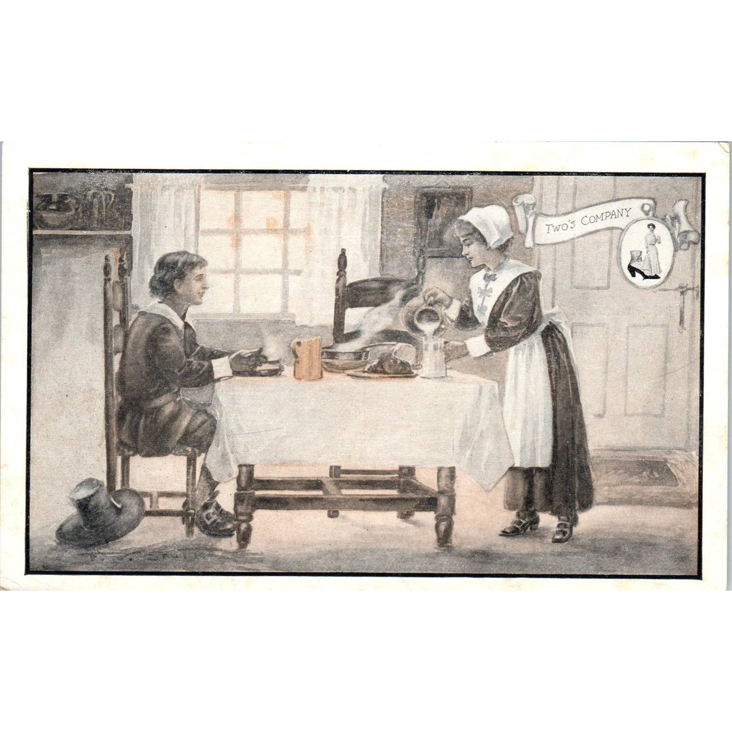 Walk-Over Shoes Two's Company Pilgrims c1910 Advertising Postcard TK1-22