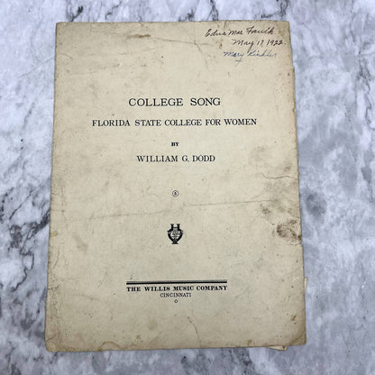 College Song Florida State College for Women 1915 Sheet Music TK2-SM