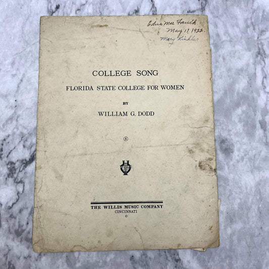 College Song Florida State College for Women 1915 Sheet Music TK2-SM