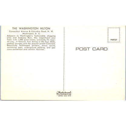 The Washington Hilton Hotel Washington D.C. Original Postcard TK1-P2