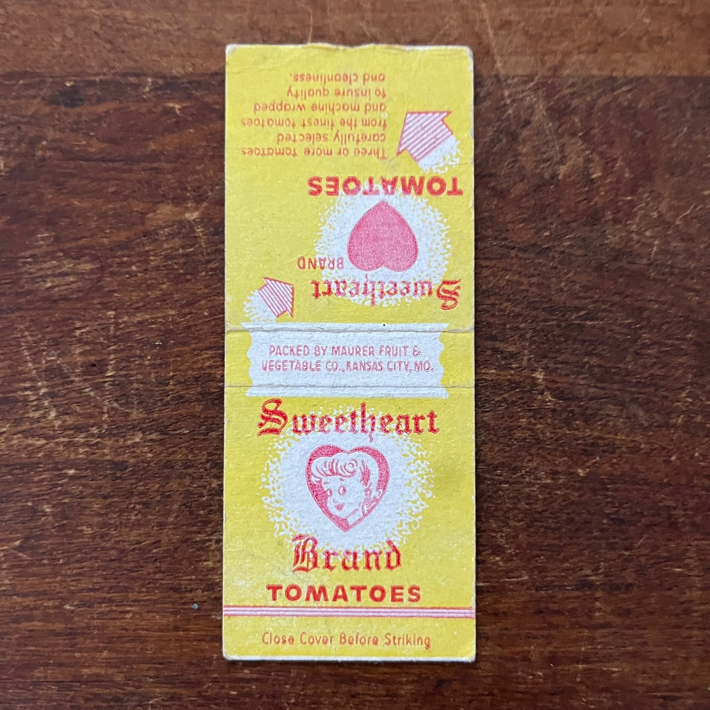 Sweetheart Brand Tomatoes Advertising Matchbook Cover MM11-7