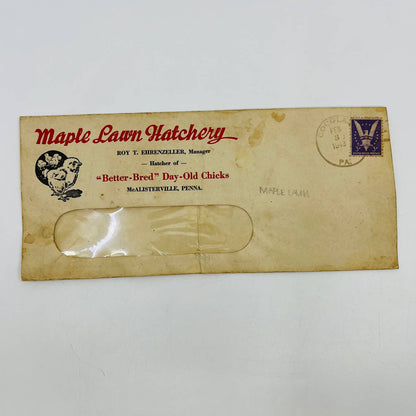 1943 Maple Lawn Hatchery Envelope Postal Cover McCalisterville PA D2