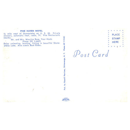 Vintage Postcard - Pine Haven Motel Skaneateles Lake Mr & Mrs Maurice Rose AD9