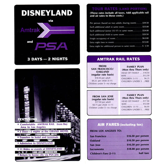 1973 Disneyland by Amtrak Rail and PSA Scheduled Jets Travel Brochure SE4