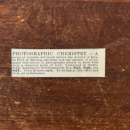 Photographic Chemistry Prof. R. Meldola Original Advertisement AD8-P28