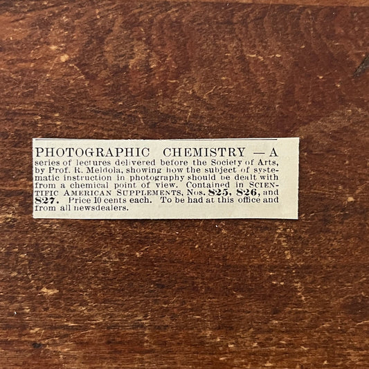 Photographic Chemistry Prof. R. Meldola Original Advertisement AD8-P28
