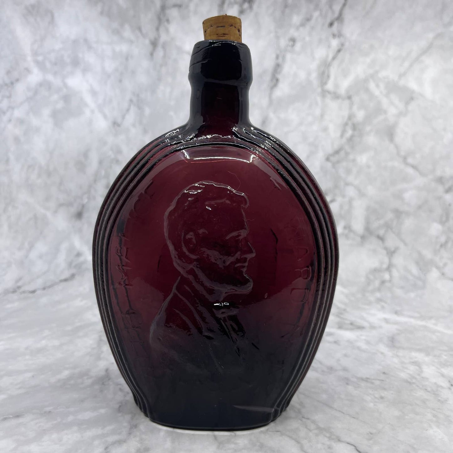 Wheaton Amethyst Glass Purple Abraham Lincoln Malice Toward None Decanter 8" TE4