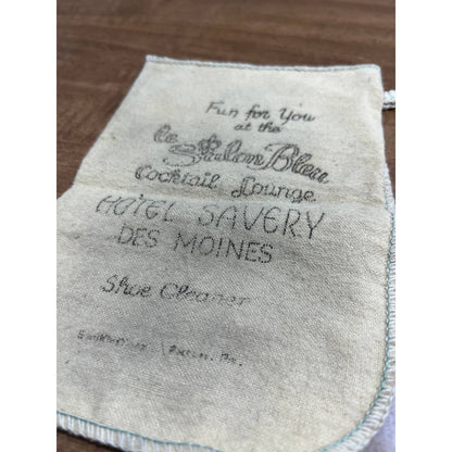 Vintage Advertising Shoe Cleaner Rag Salon Bleu Hotel Savery Des Moines Iowa SD8