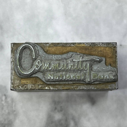 Vintage Printing Letterpress Printers Block Plate Community National Bank TJ517